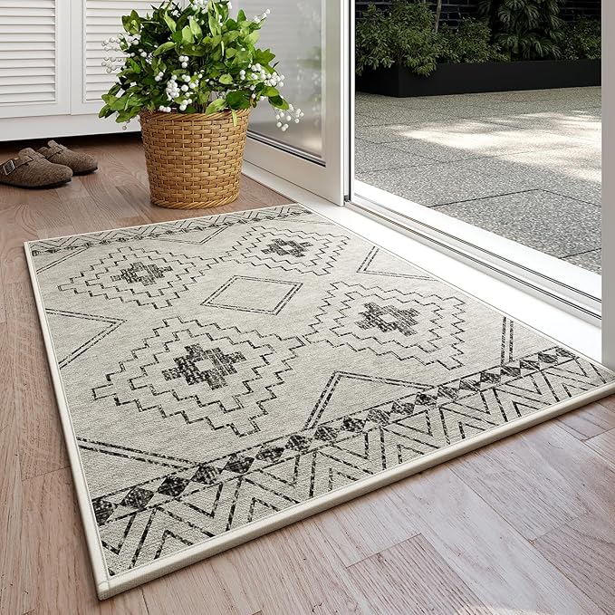 Indoor Door Mat 24"x35",Beige Door Mat Indoor Entrance Dirt Resistant & Absorbent, Non-Slip Rubber Backing Front Door Mats,Washable Low-Profile Doormat for Entryway, Inside Home Entrance