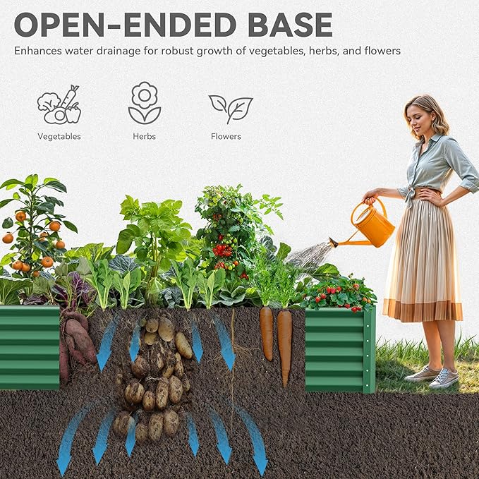 YITAHOME 96x48x18 in Galvanized Raised Garden Bed Kit, Large Metal Planter Box with Gloves, Safety Rubber & Support Rod, Outdoor Flower Bed for Plants Vegetables, Green