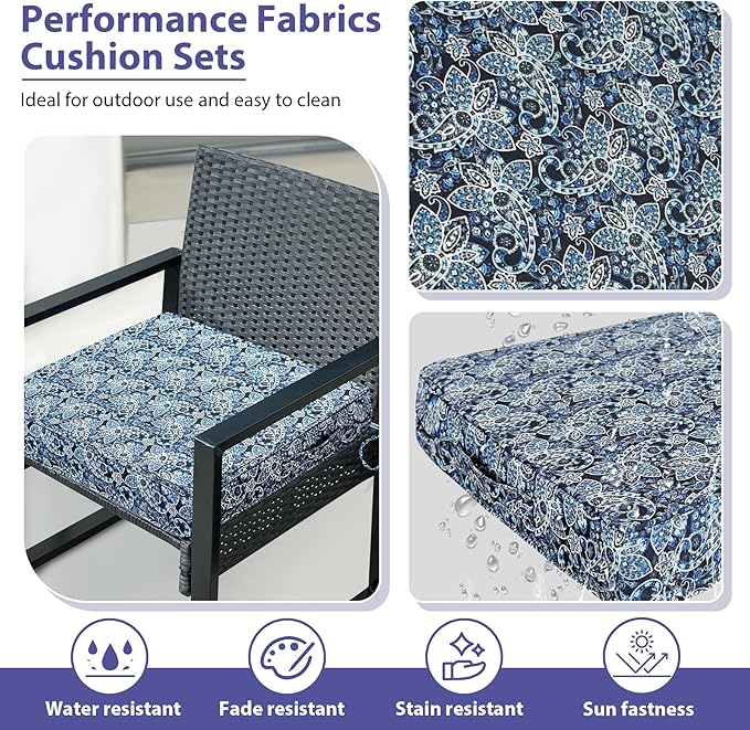 Outdoor Chair Cushions Set of 4,Waterproof Outdoor Seat Cushions for Patio Furniture,Patio Chair Cushion with Handle and Ties, Out Door Chair Pads,17" x 16" x 2", Green Paisley