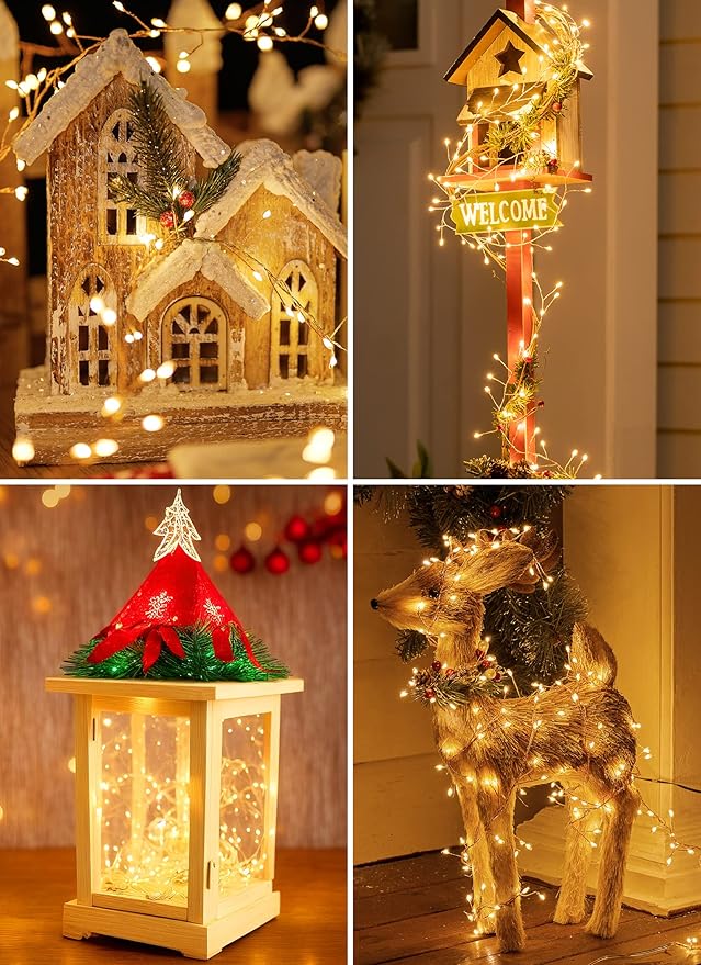 2 Pack 10 Ft Battery Operated Fairy Lights, 120LEDs Firecracker String Lights, Silver Wire Starry Firefly Light for Bedroom Home Weeding DIY Wreath Indoor Outdoor Christmas Decorations, Warm White
