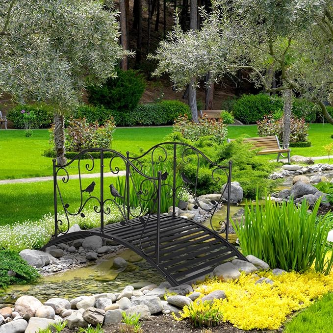 Bridge Walkway for Garden, Garden Bridge Metal Yard Arch Path Bridge, Ourdoor Decorative Black Iron Foot Bridge for Pond and Backyard Landscaping 46.85" L x 26.38" W x 27.56" H