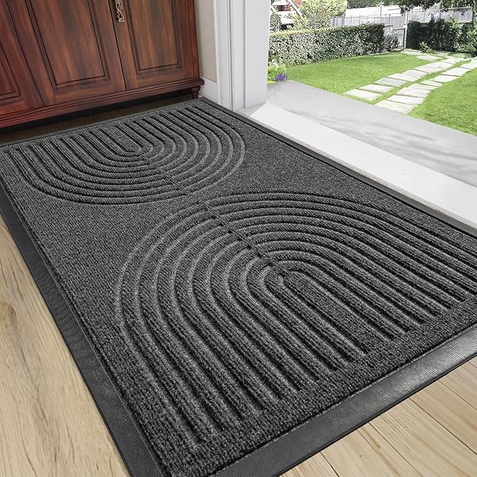 RORA Front Door Mat Outside Entrance, Non Slip Outdoor Mats for Front Door, Heavy Duty Natural Rubber Floor Mat for Entryway, Patio, Garage, Porch, 24"x36", Grey
