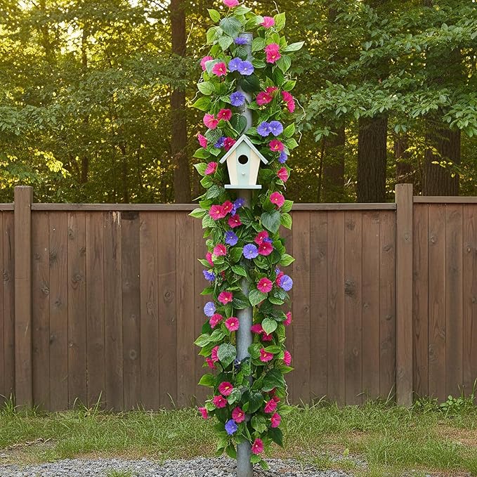 GTIDEA 4Pcs Fake Vines 30Feet Artificial Hanging Morning Glory Flower Garland Mixed Color Faux Vines for Outdoors for Wall Fence Indoor Wedding Decor