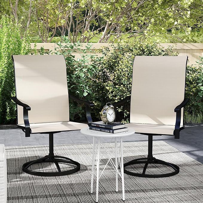 Outsunny Outdoor Patio Swivel Chairs Set of 2, High Back Patio Dining Chairs with All-Weather Mesh Fabric and Metal Frame for Backyard, Lawn, Porch or Garden, Beige
