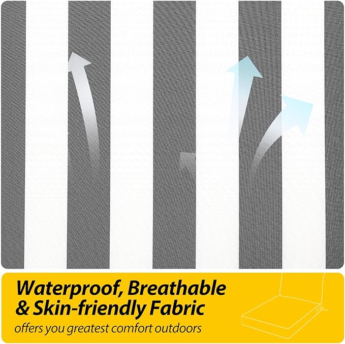 AAAAAcessories Outdoor Seat Cushions for Chairs, Fade-Resistant, Waterproof Patio Furniture Replacement Cushions, 21" x 19" x 3" + 21" x 19", Gray Cabana Stripe
