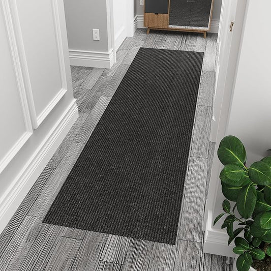 Ottomanson Front Door Mat – Non Slip Scraper Mud Mat for High Traffic Entryways, RV & Patio – Dirt Trapping and Durable for Indoor & Outdoor Use – 2'7" x 5' – Black