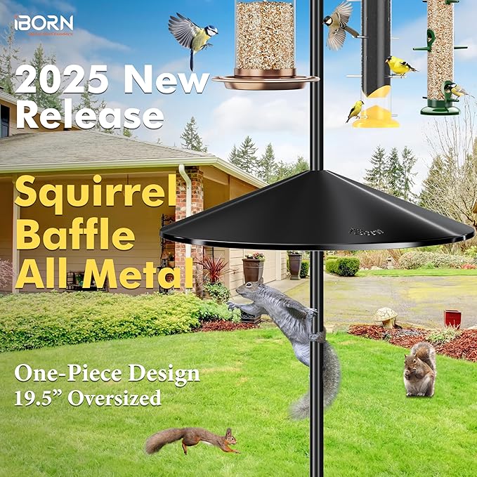 iBorn Squirrel Baffle for Bird Feeder Pole, 19.5” Oversized Squirrel Guard Baffle,All Metal Bird Feeder for Outdoors Protector, Pack of 2, Black