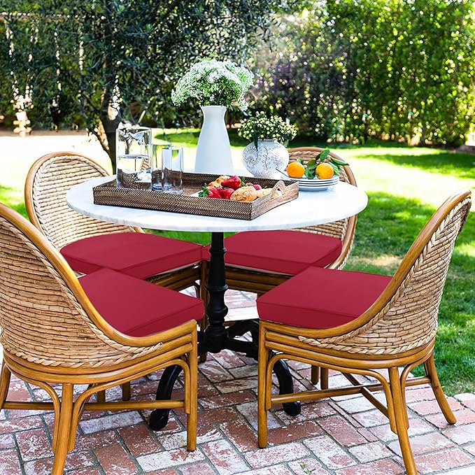 Outdoor Chair Cushions Set of 4 Waterproof Patio Chair Cushions with Tie 5 Year Color Fastness Thick Outdoor Seat Cushion for Garden Lawn Round Corner Burgundy 17x16x2 Inch