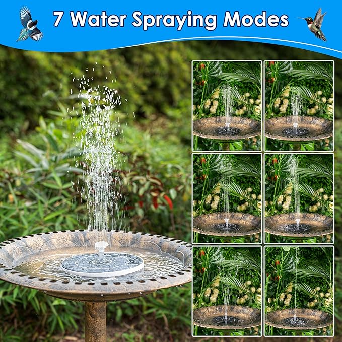 2 Pack Solar Power Bird Bath Fountain Pump with Remote, 3.5W LED Colorful Light and 2200mAh Battery Birdbath Solar Power, Floating Water Fountain Pump for Pond, Garden, Fish Tank