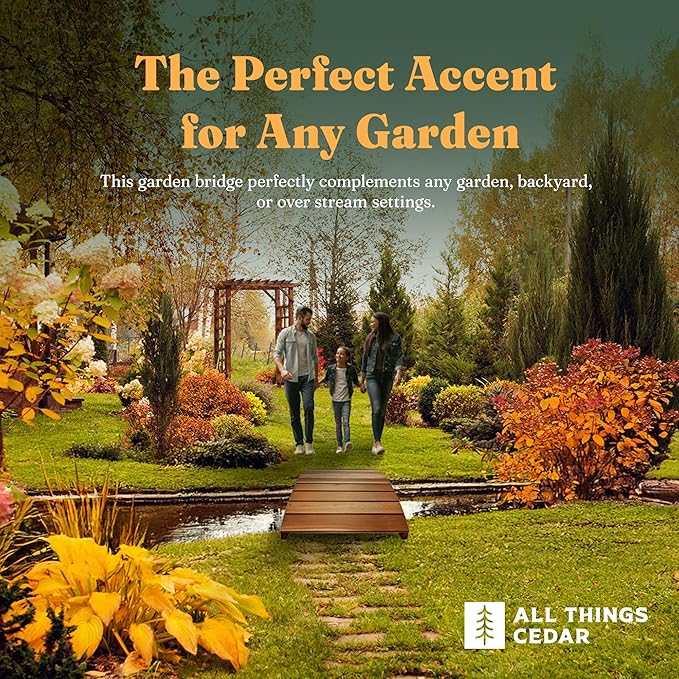 All Things Cedar Wooden Bridge, Outdoor Garden Walkway with Side Rails, 4', Natural