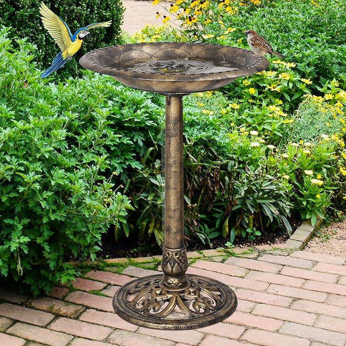 ZENY Outdoor Garden Bird Bath 28Inch Weather Resistant Polyresin Birdbath, Bronze