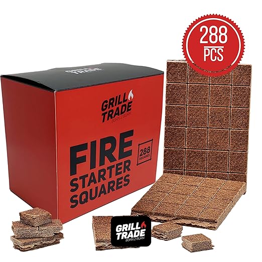 Grill Trade Fire Starters for Wood Stove, Fireplace, Campfires, Grill, Fire Pit, Barbeque - 288 Pieces Indoor Outdoor Starter Squares