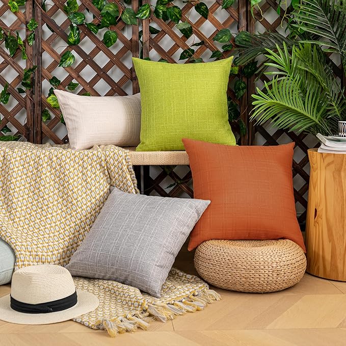 Kevin Textile Outdoor Waterproof Lumbar Pillow Covers 14x24 Inch Pack of 2 Checkered Decorative Rectangle Cushion Throw Pillowcases Shell for Patio Tent Garden Couch Bed Sofa Green