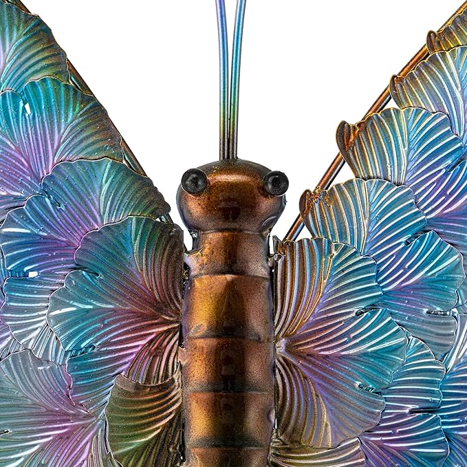 Glitzhome Metal Butterfly Wall Decor, 20 "H Colorful Metal Wall Art with Hand Painted Distressed Finish and 3D Embossed Texture, Outdoor Porch Patio Home Wall Accent