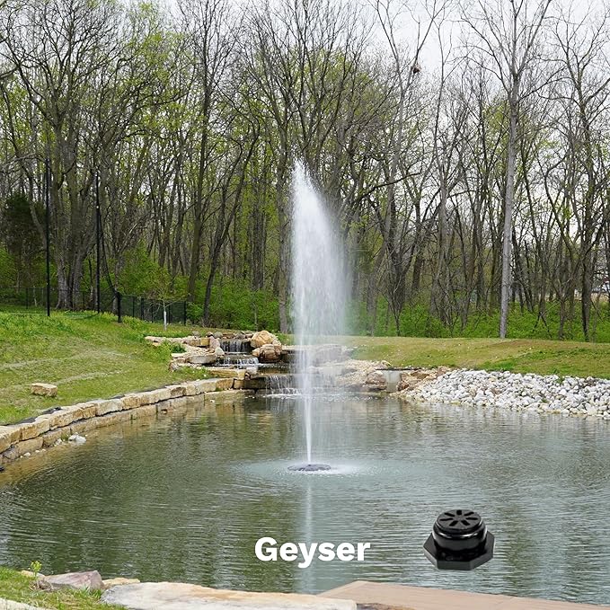 HALF OFF PONDS Floating Fountain – 1.75 HP Pond Aerator, 200' Cord – 14,800 GPH Water Pump – 11 Spray Patterns - Color-Changing LED Lights & Control Box - for Large Ponds, Lakes & Water Gardens