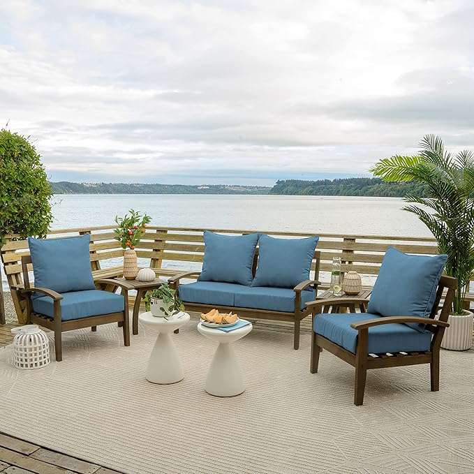 Arden Outdoor Foam Deep Seat Cushion Set, 24 in x 24 in, Weather-Proof, Rain-Proof, Fade Resistant Patio Cushion, Bottom and Back Cushion for Chair, Sofa, and Couch French Blue Texture