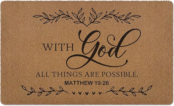Christian Door Mat Doormat, Bible Verse Welcome Front Door Mat Indoor Outdoor Entrance, with God All Things are Possible Artificial Coir Doormats Rugs for Porch Entryway Home Decor 30x17in