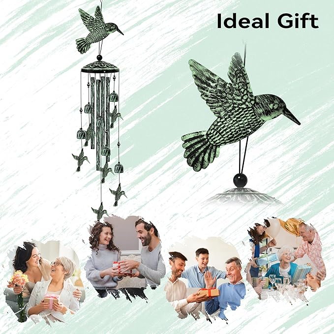 Hummingbird Wind Chimes for Outside, Decorative Wind Chimes Hummingbird Gifts for Women/Men, Memorial/Birthday Gifts, Garden Decor for Outside, Patio or Yard, Durable Chimes for Outdoors