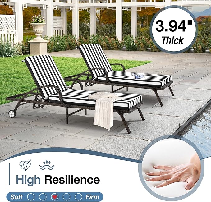 HOMREST 73.2x22.8x3.94 inches Lounge Chair Cushion Set of 2,Outdoor Chaise Lounge Cushion with Splash Fade Tear Resistant Fabric,Black Stripes