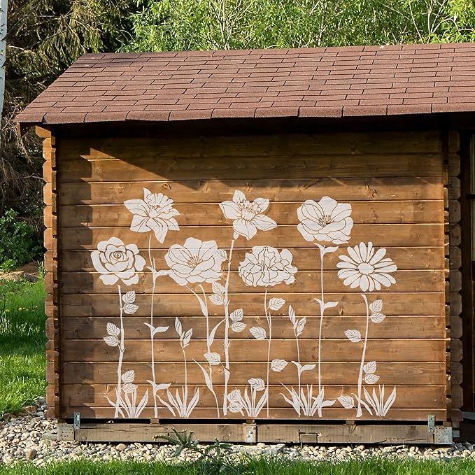 Large Flower Stencils for Painting - 10 Pcs, Reusable Templates for Wall, Wood, Furniture & More