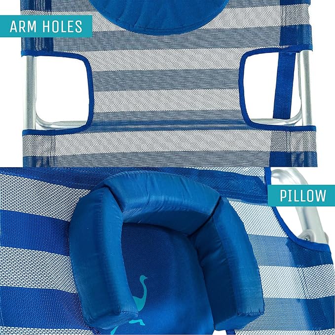Ostrich 3-in-1 Chair For Relaxing, Beach For Arm Rest, Head Support, Adjustable Lumbar, Aluminum, Striped