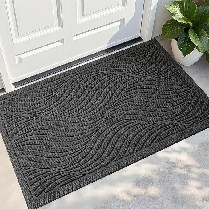 PLEASOR Front Door Mat Outside Entrance, Absorbent and Dirt Resistant Welcome Mat Indoor Outdoor, Non-Slip Backing Entry Mat, Fade Resistant, Easy Clean Low Profile Doormat for Entryway, 36x24, Grey