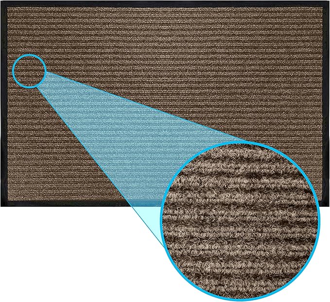 LuxUrux Heavy-Duty Rubber Door Mat - Durable, Indoor/Outdoor, Easy-Clean, Waterproof, Low-Profile (23'' x 35'', Striped Brown) - Ideal for Patios, Garages, and High-Traffic Entryways
