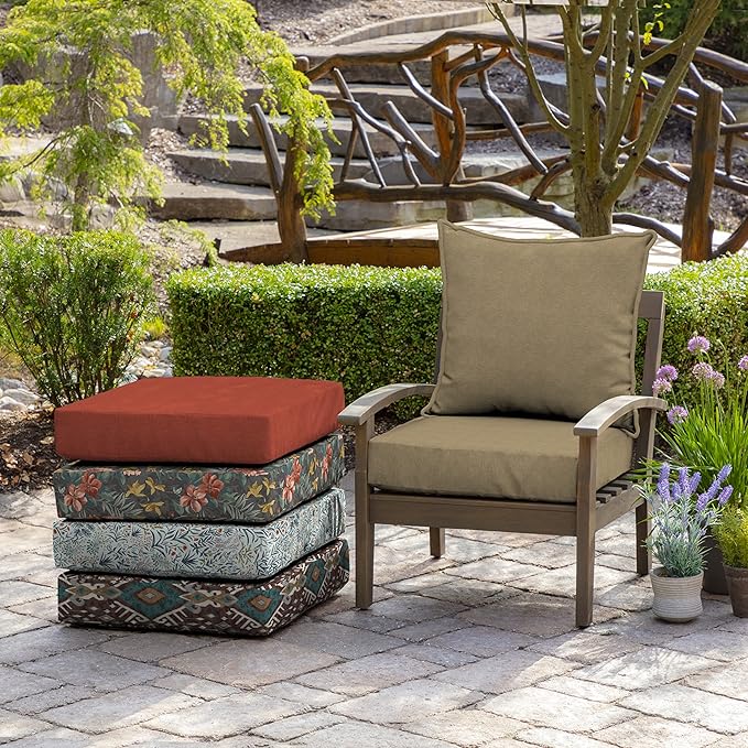 Arden Performance Outdoor Deep Seat Set, 24 x 24, Water Repellent, Fade Resistant, Deep Seat Bottom and Back Cushion Tan Hamilton