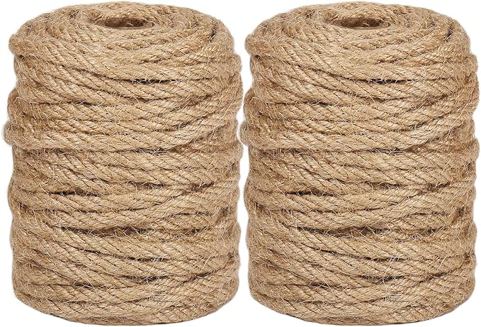 Vivifying 5mm Jute Rope, 2PCS 98 Feet Strong Natural Jute Twine for Crafts, Cat Scratching Post, Garden Plants, Bundling and Hanging (Brown)