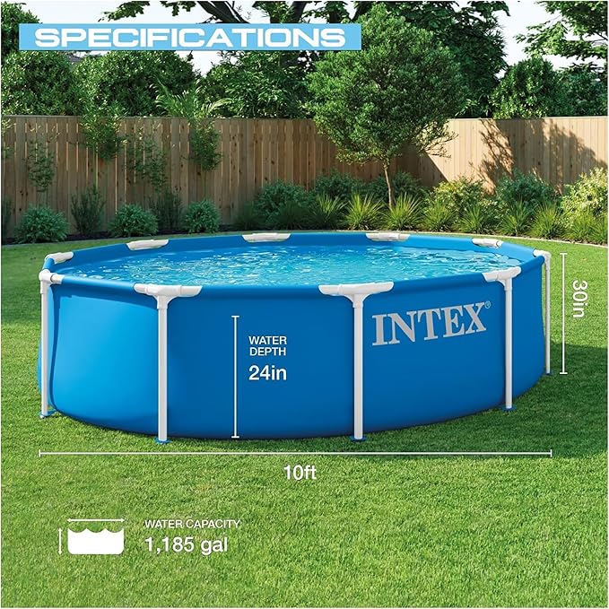 INTEX 28201EP 10Ft X 30In Metal Frame Above Ground Swimming Pool Set, Includes 330 GPH Cartridge Filter Pump, Puncture-Resistant Material, Rust Resistant, 1185 Gallon Capacity