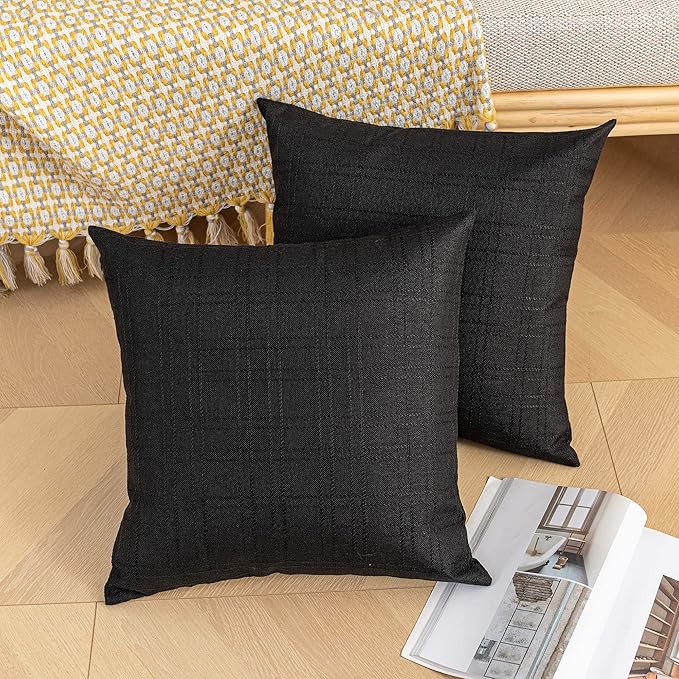Kevin Textile Pack of 2 Outdoor Waterproof Pillow Covers Throw Pillow Covers Decorative Pillowcases Classic Checkered Pillow Cases for Sofa Couch Patio Garden 24x24 Inch Black