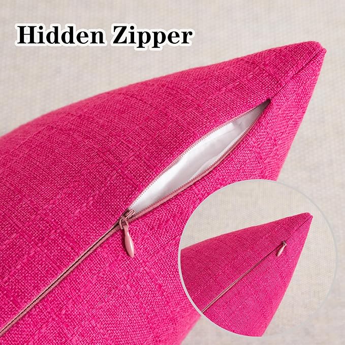 Kevin Textile Outdoor Waterproof Pillow Covers Pack of 2 Checkered Decorative Euro Sham Cushion Throw Pillowcases Shell for Patio Tent Garden Couch Bed Sofa 26x26 Inch Hot Pink