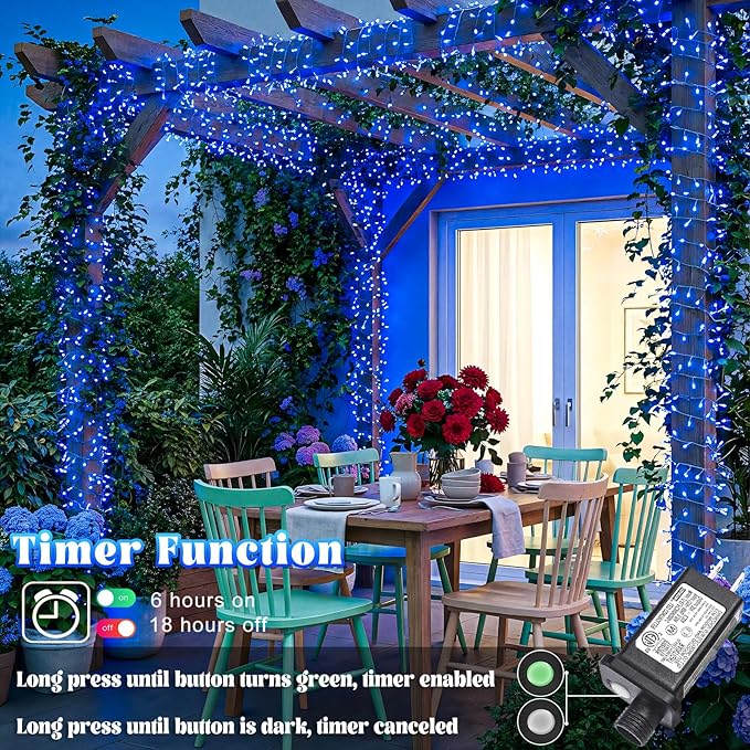 66FT 200 LED Christmas Lights Outdoor, Plug in Christmas String Lights Indoor Waterproof with 8 Modes, Connectable Clear Wire Twinkle Fairy Lights for Home Wedding Party Decor, Blue