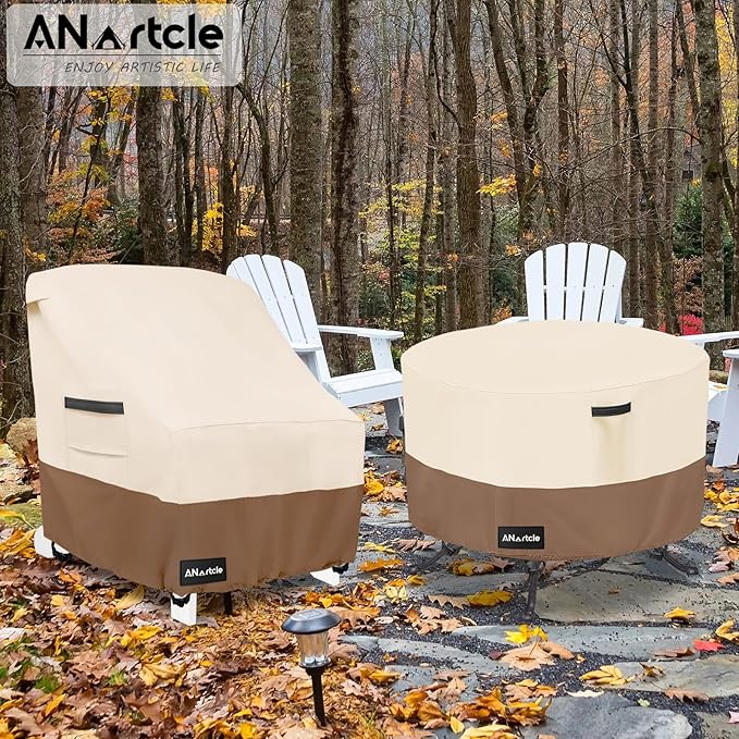 Round Patio Table Cover 50"DIA x 23"H, 100% Waterproof, Heavy Duty, Beige&Brown