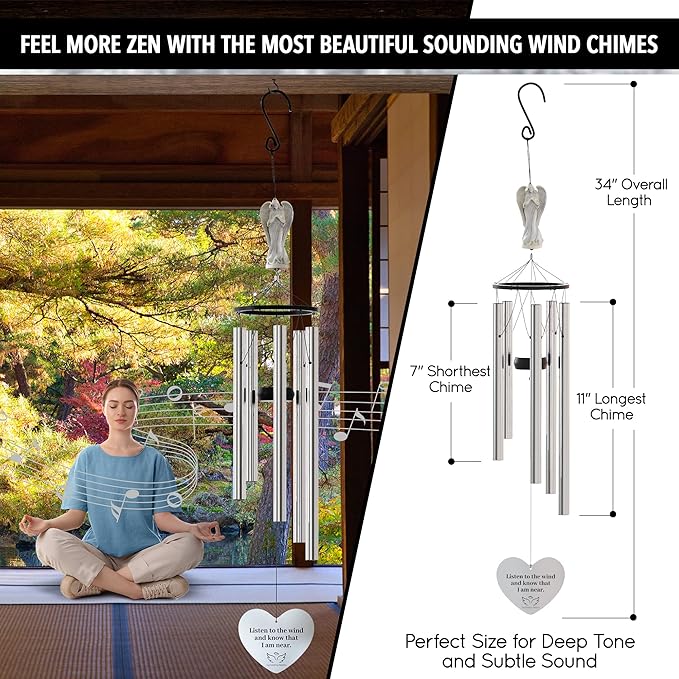 Angel Memorial Wind Chimes for Loss of Loved One - 34" Large Sympathy Wind Chimes, Memorial Gifts for Loss of Loved One Mother Father Husband Bereavement Chimes for Outside Deep Tone