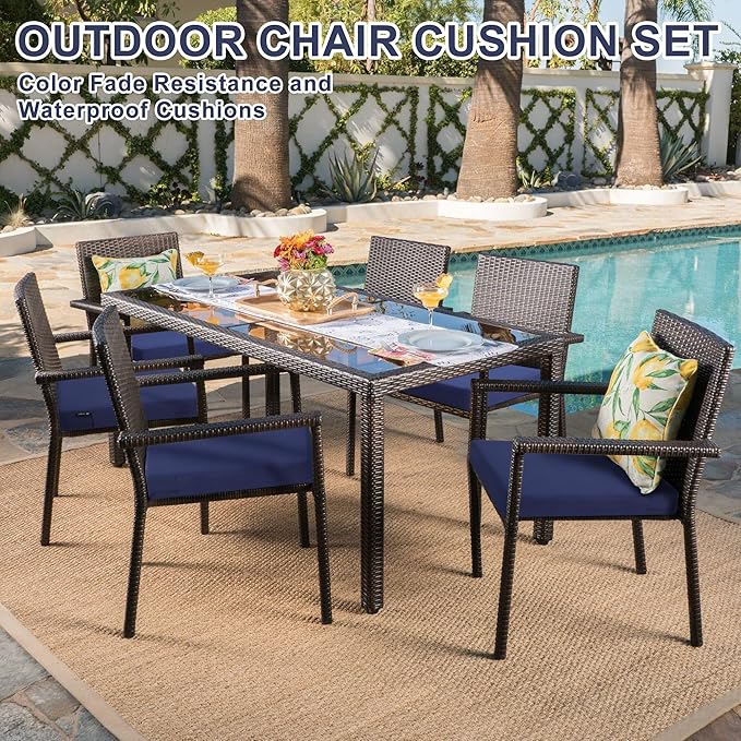 Favoyard Outdoor Chair Cushion Set of 4 Rainproof & Color Fade Resistant 19 x 19 x 2 in Square Corner Patio Furniture Cushions with Waterproof Hidden Zipper Attach Ties for Dining Table Chairs Seats