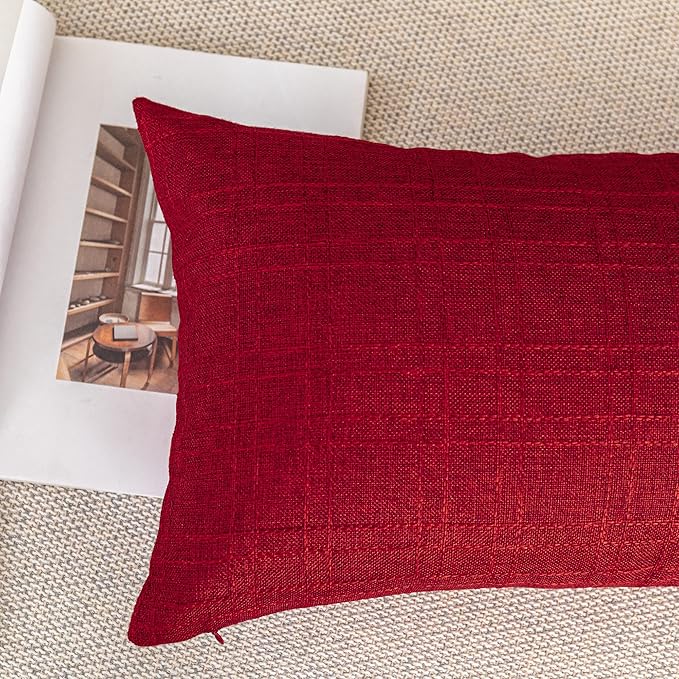 Kevin Textile Valentines Outdoor Waterproof Throw Pillow Covers Pack of 2 Decorative Square Outdoor Checkered Pillows Cushion Case Patio Pillows for Couch 12x20 inches 30x50 cm Red