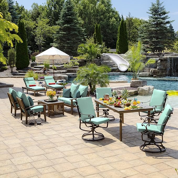 Arden Outdoor Deep Seat Cushion Set, 22 in x 24 in, Weather-Proof, Rain-Proof, Fade Resistant Patio Cushion Aqua Leala