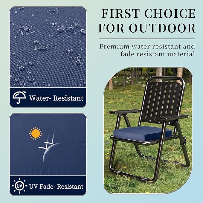 coolboss Outdoor Chair Cushions Set of 4, Outdoor Cushions for Patio Furniture, Water Resistant Chair Cushions for Outdoor Furniture Square Corner Patio Cushions with Non-Slip Ties, 18.5"x16"x3, Navy