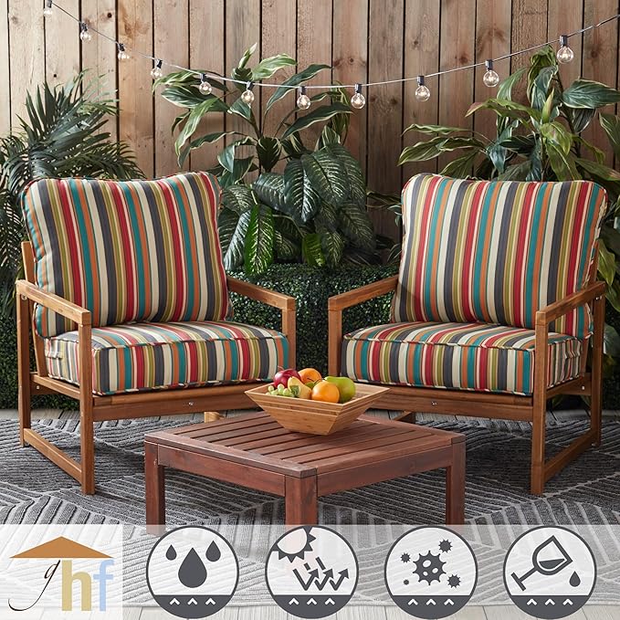 Greendale Home Fashions Outdoor Reversible 2-Piece Deep Seat Cushion Set, Adobe Stripe