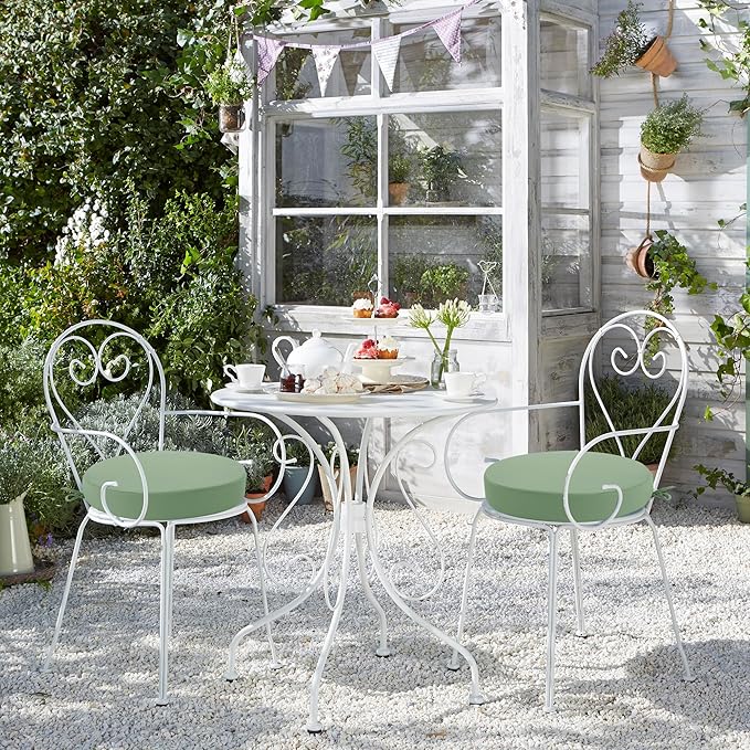 Outdoor Bistro Chair Cushions Set of 2, 15" D x 3" H Round Chair Cushions Waterproof and Fade Resistant Chair Cushion Pads with Non-Slip Ties and Removable Covers for Garden, Sage Green