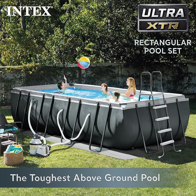 INTEX 26355EH Ultra XTR 18ft x 9ft x 52in Above Ground Swimming Pool Set with Sand Filter Pump, Inflatable Lounge Pool Recliners (4-Pack) and Inflatable Beverage Cooler (2-Pack)
