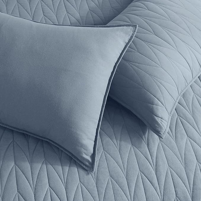 Wonderful 100% Cotton Blue Quilt Set King Size,200 GSM Cotton Fill Comforter,Pre-Washed 3 Piece Ultra Soft Lightweight Bedspread with Pillow Shams,Stitching Geometric Pattern Modern Style