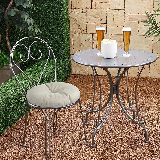 Magpie Fabrics Outdoor 15"x15"x4" Round Bistro Seat Cushions with Ties Set of 2, Tufted Waterproof Patio Floor Chair Pads for Home Garden Balcony Kitchen Office Porch, Taupe