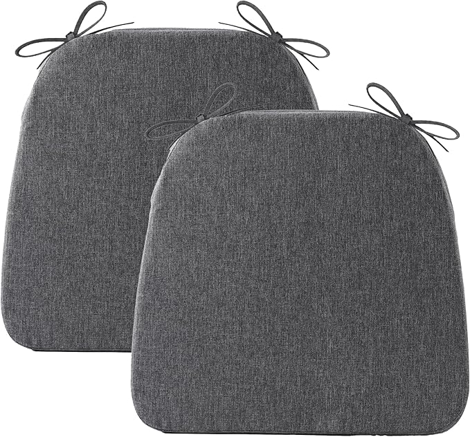 Battilo Chair Cushions for Dining Chairs with Ties, Waterproof Kitchen Chair Pad with Non-Slip Backing, Seat Cushions with Machine Washable Removable Cover, 16"x16"x2", Set of 2, Dark Grey