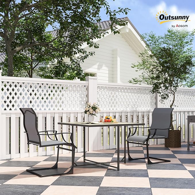 Outsunny Patio Dining Chairs Set of 2, Outdoor C Spring Dining Chairs Set w/High Back, Armrest, Breathable Fabric & Metal Frame, Heavy Duty Outdoor Chairs for Backyard, Deck, 256LBS, Light Gray