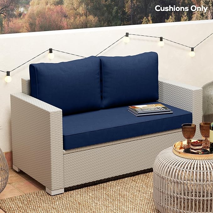 Outsunny 2 Seat Patio Furniture Cushions, 46x26x5 in, Thick Outdoor Loveseat Cushion Set with Removable Cover, Fade-Resistant Replacement Cushions for Outdoor Furniture, Couch, Bench, Swing, Navy Blue