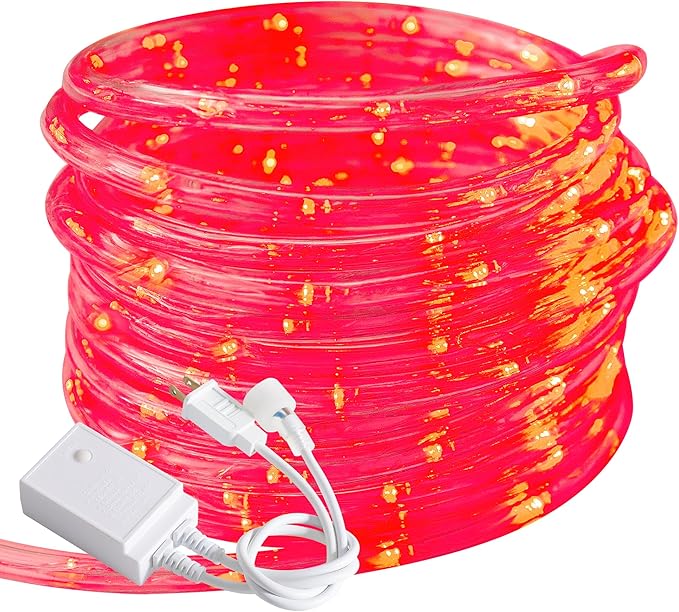 Waterproof LED Rope Lights, Connectable & Flexible with 8 Modes, Outdoor Lighting for Deck, Garden, Pool, Patio & Christmas Decor (RED, 20ft)