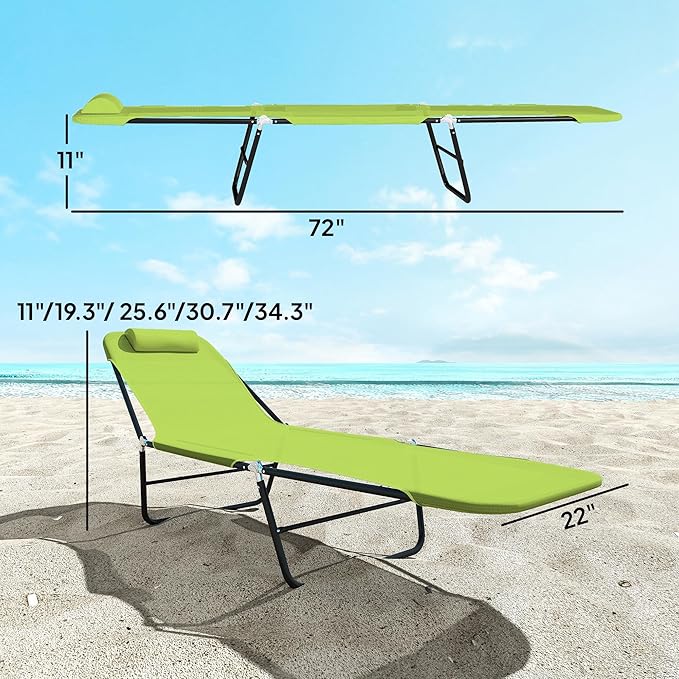 Outsunny Folding Chaise Lounge Chair, Pool Sun Tanning Chair, Outdoor Lounge Chair with Reclining Back, Breathable Mesh Seat, Headrest for Beach, Yard, Patio, Green