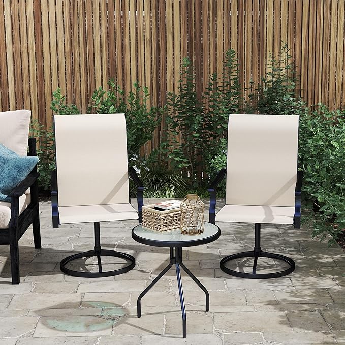 Outsunny Outdoor Patio Swivel Chairs Set of 2, High Back Patio Dining Chairs with All-Weather Mesh Fabric and Metal Frame for Backyard, Lawn, Porch or Garden, Beige